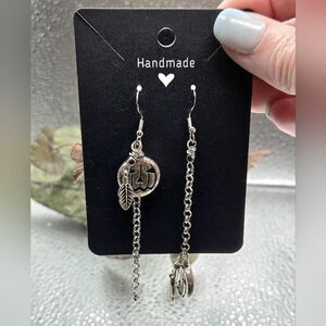 "5/$25" Handmade Mismatched Pumpkin Jack-O-Lantern Silvertone Earrings 925 Wires